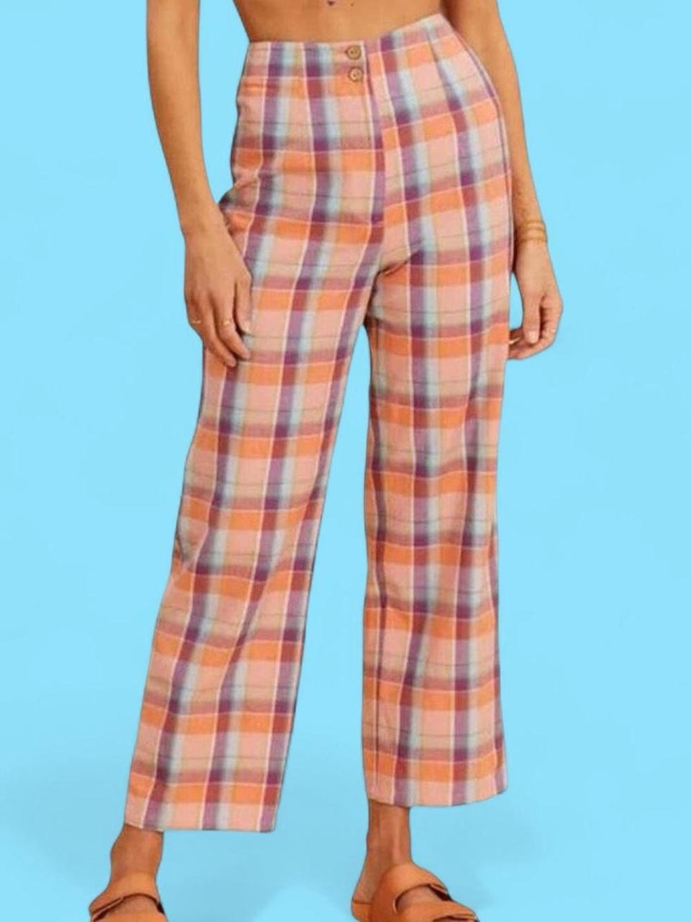 Billabong x the salty blonde plaid crop pant linen blend